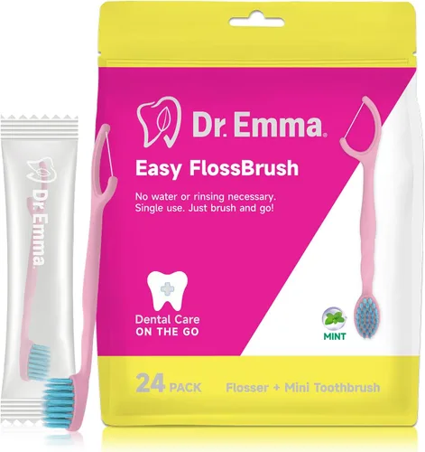 Vista 8 de Dr. Emma Mini Brush Cepillos de Dientes Desechables con Hilo Dental, Cepillo de Dientes Travel Mint para Viaje y Uso en Movimiento, 24 Paquetes