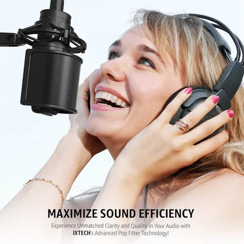 Vista 6 de IXTECH Filtro pop de micrófono, pantalla pop de micrófono con malla de metal y filtro de espuma, cubierta de parabrisas de micrófono de mano Escudo