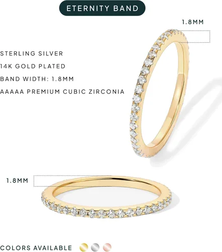 Vista 3 de PAVOI - Anillo apilable de plata de ley 925 chapado en oro de 14 quilates con diamantes de imitación de circonia cúbica para mujer