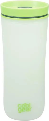 Vista 3 de COOL GEAR Paquete de 2 tazas de viaje de café Sumatra de 16 onzas con tapa deslizante resistente a derrames Vaso de color reutilizable - Rosa/Verde