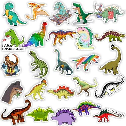 Vista 3 de SUNVIME Juego de calcomanías de dinosaurio, 50 unidades, lindas botellas de agua de dinosaurios, calcomanías de vinilo impermeables para laptop