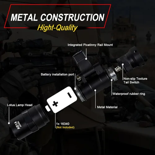 Vista 7 de Linterna táctica para montaje en riel Picatinny/Mlok, luces LED de 500 lúmenes para armas para rifles, linterna de rifle con interruptor de presión