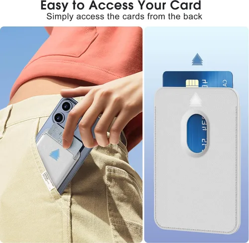 Vista 4 de ILYMUS Magsafe - Cartera magnética para iPhone serie 15141312, funda de cuero para teléfono celular, delgada, bloqueo RFID, Blanco, Elegante