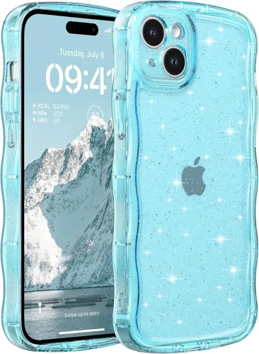 Vista 18 de FABSPARK Funda para iPhone 13, Bonita Funda con Láser Colorido Retro Exquisito Borde Ondulado Rizado Curvo, Protector Estético de TPU Suave