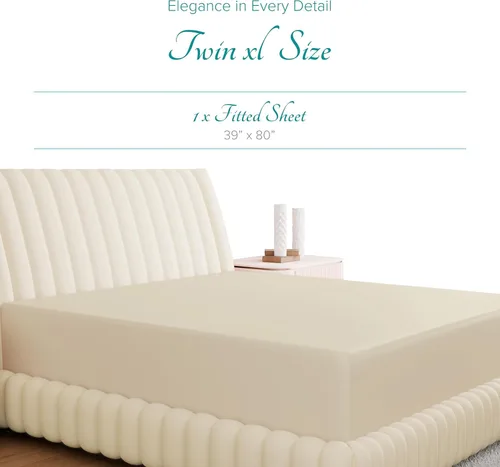 Vista 3 de Carressa Linen Sábana bajera ajustable 100% algodón tamaño individual solamente – Sábana bajera individual de algodón de 800 hilos, lujosamente