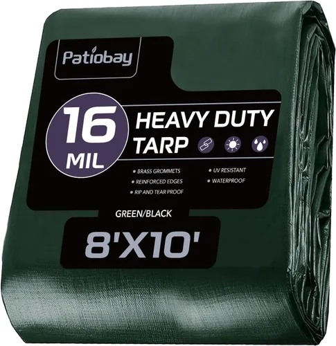 Vista 13 de Lona de 6 x 8 pies, lonas impermeables de 12 mil de servicio pesado con ojales cada 23.6 pulgadas, lona de plástico gruesa, resistente a los rayos