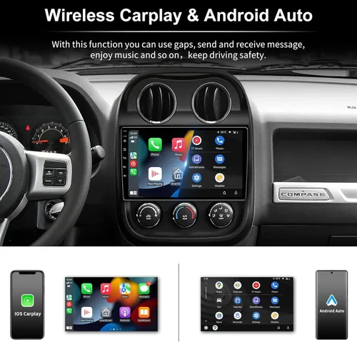 Vista 2 de [4G+32G] Android 13 5GWIFI Radio de coche estéreo para Jeep Compass Patriot 2010-2016 con CarPlay Android Auto, pantalla táctil de 10.1 pulgadas