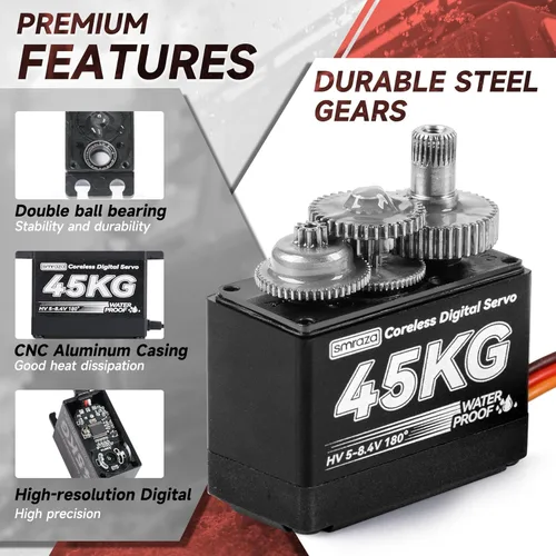 Vista 2 de Servomotor sin núcleo de 99.2 lbs de dirección de alto torque: Smraza 8.4V Servo Digital de acero inoxidable servo impermeable para RC escala 1/10