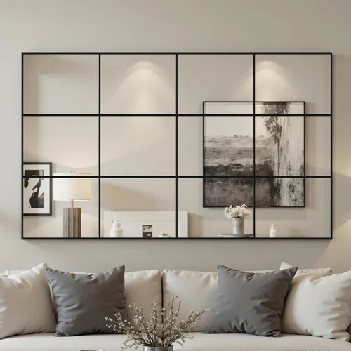 Vista 12 de Suidia Espejo de pared, espejos decorativos de ventana de 24 x 36 pulgadas, marco de metal, decoración de pared para dormitorio, sala de estar, Negro