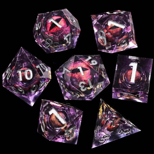 Vista 9 de Mini Planet - Dados con bordes afilados e inclusiones con purpurina para TTRPG Dungeons and Dragons, de reserva, colección de dados poliédricos