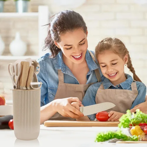 Vista 9 de Juego de cuchillos de cocina profesionales de 10 piezas con bloque universal de cuchillos, herramientas de cocina antiadherentes resistentes al Caqui