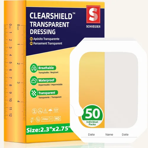 Aderezo de película transparente, 2.3 x 2.75 pulgadas, paquete de 50, parche transparente transpirable