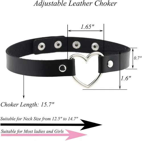 Vista 3 de ETHOON Gargantilla ajustable de piel con corazón, estilo punk, estilo gótico, collar suave con cadena, para mujeres y niñas