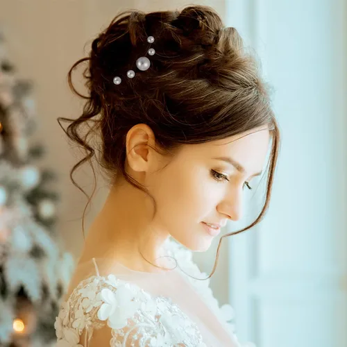 Vista 4 de 32 horquillas para el pelo de perlas nupciales con diamantes de imitación, accesorios para el cabello, pasador en forma de U para novia, dama