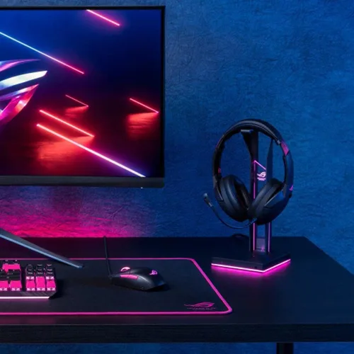 Vista 6 de ASUS ROG Strix Go 24 Electro Punk Auriculares inalámbricos para juegos con adaptador USB-C de 24 GHz Micrófono con cancelación de ruido alimentado