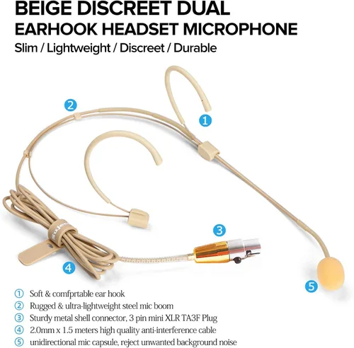 Vista 4 de Micrófono para auriculares, discreto, doble gancho para la oreja, se adapta a transmisores inalámbricos AKG para conferencias, actuaciones en vivo