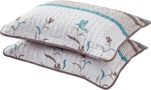 Vista 6 de All American Collection Juego de colcha reversible de 2 piezas con estampado floral, color marrón y turquesa, tamaño individual