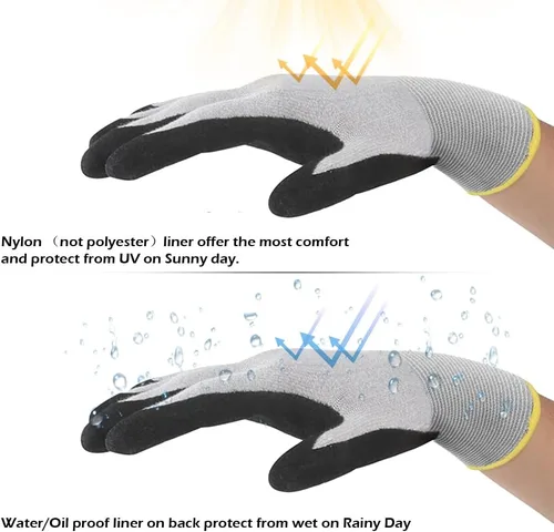 Vista 2 de FOUR-AM Guante de trabajo resistente al agua,Forro de nylon 0.53 oz, Uso de trabajo de utilidad de revestimiento de nitrilo