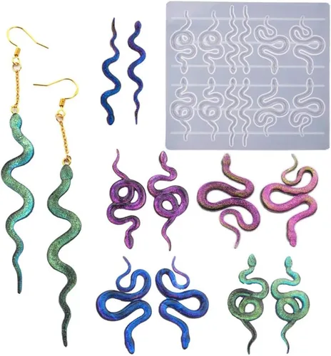 6 pares de elegantes aretes de serpiente epoxi molde de silicona de fundición de resina para hacer aretes de moda