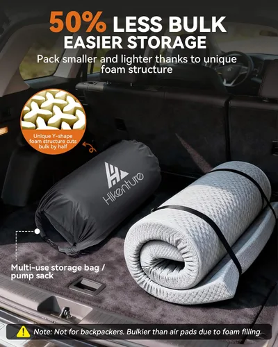Vista 7 de Hikenture Colchoneta de dormir autoinflable de 4 pulgadas de grosor, colchón de espuma y aire para campamento, tapete de dormir aislado de valor R
