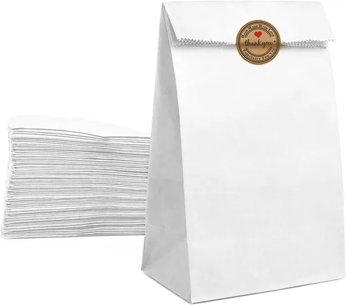 Bolsas de almuerzo de papel, 100 unidades, grandes, color blanco, papel kraft de 8 libras, fuertes para pequeñas empresas