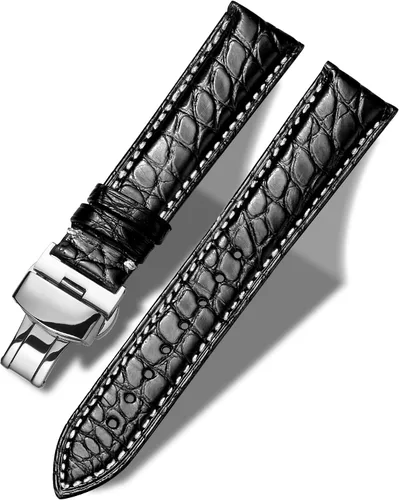 Vista 29 de Moran - Correa de cuero genuino con estampado de cocodrilo y cuero vacuno, hebilla de despliegue de repuesto, correa de reloj de 18 mm a 24 mm