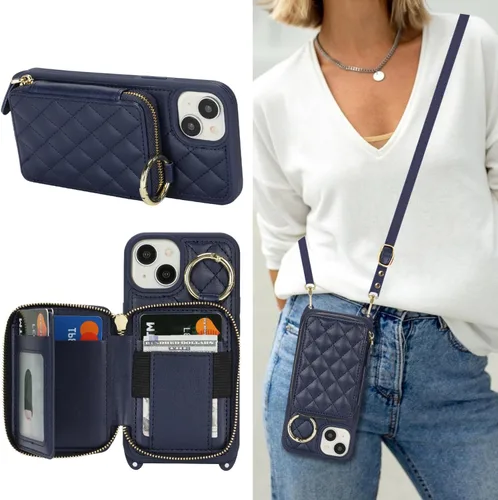 Vista 51 de Funda tipo cartera tipo bandolera para iPhone 11, de piel sintética, con cremallera, tipo cartera, con función atril, con ranuras para tarjetas