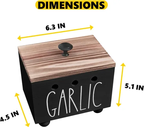 Vista 3 de CHONIC Soporte para ajos, soporte de ajo de granja para mostrador, contenedor de ajo rústico, caja de almacenamiento de ajo de madera, contenedor