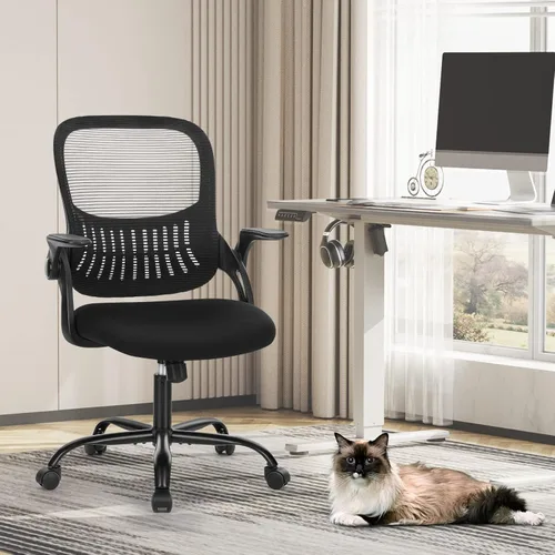 Vista 8 de Sweetcrispy Silla de escritorio para computadora de oficina, ergonómica, de malla con respaldo medio, silla de trabajo giratoria con ruedas, cómodo
