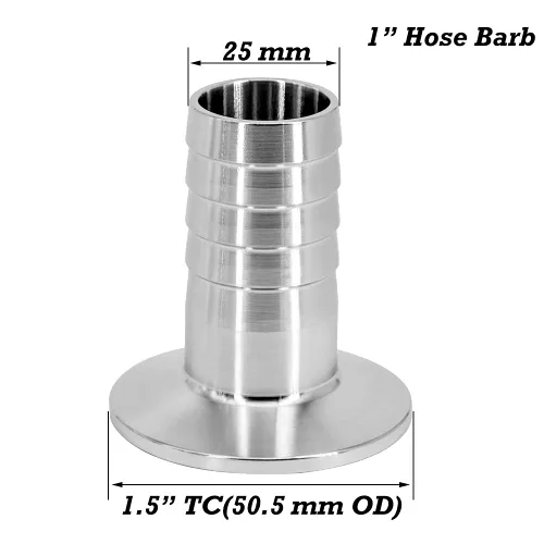 Vista 2 de Beduan - Adaptador de rosca de 1.5" Tri Clamp a 1" Barb para uso sanitario en casa de elaboración de cerveza (Férula OD 50.5mm)