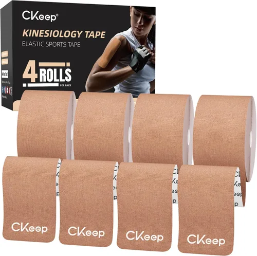 Vista 8 de CKeep Cinta de kinesiología, 2 rollos de tiras precortadas de algodón sin látex, hipoalergénicas y elásticas de 2 pulgadas de ancho, cinta atlética