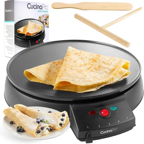 Plancha para crepes de 12 pulgadas, sartén eléctrica antiadherente para crepas con esparcidor de masa y guía de recetas, placa caliente de doble uso