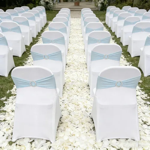 Vista 7 de Bandas de elastano para silla, 30 lazos elásticos para sillas con hebilla deslizante para decoración de banquete de boda, fiesta (azul bebé)