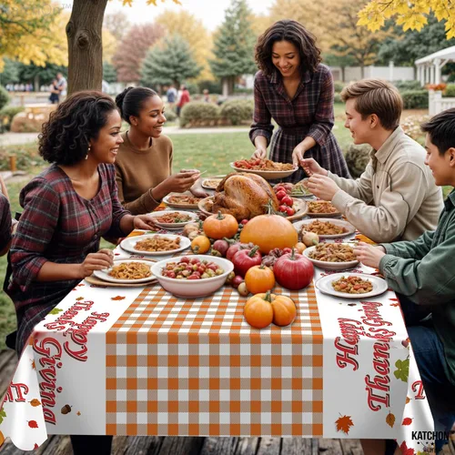 Vista 6 de KatchOn, Mantel grande de plástico de Acción de Gracias, 108 x 54 pulgadas, paquete de 3 Mantel desechable de otoño, rectangular, otoño, calabaza