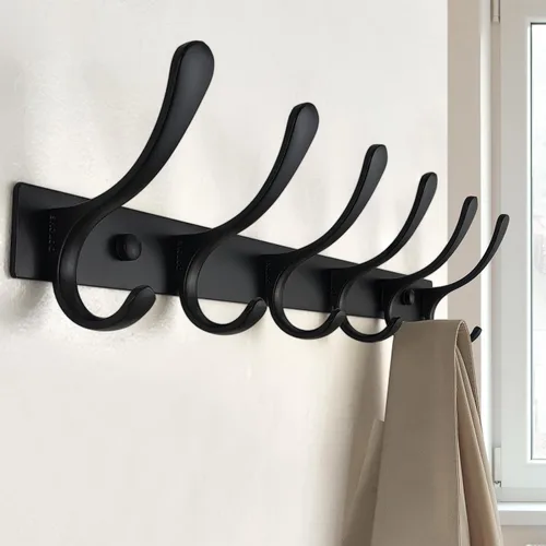 Vista 2 de SKOLOO Coat Rack Wall Mounted - 6 Hooks, Heavy Duty, Stainless Steel, Metal Wall Hanger, Sturdy Coat Hooks for Hanging Coats, Jacket, Clothes, Hats