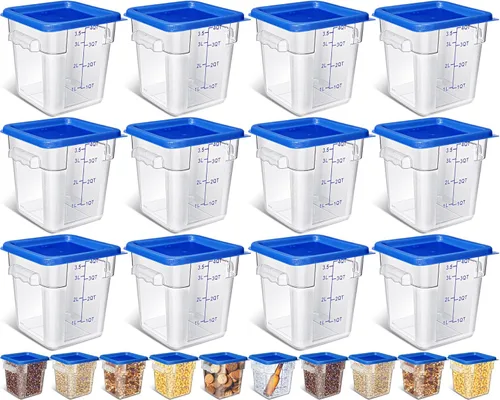 Yungyan 12 recipientes de almacenamiento de alimentos comerciales de 4 cuartos de galón con tapas, recipientes cuadrados herméticos para
