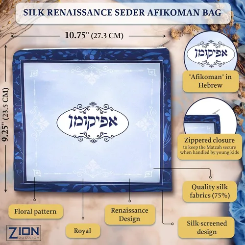 Vista 4 de Zion Judaica - Juego de fundas redondas de matzá de seda de 17 pulgadas, se adapta a matzos redondos o cuadrados, 3 bolsillos, soporte rectangular