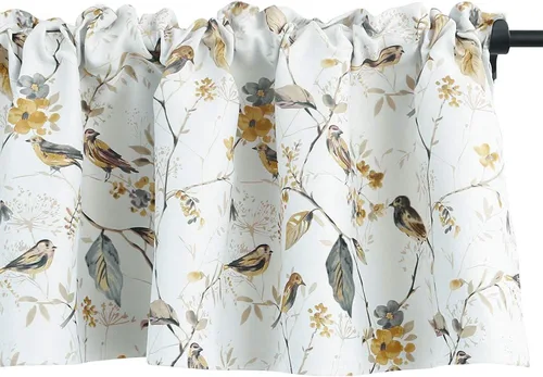 Vista 29 de VOGOL Cenefa de pájaro y bayas, decoración clásica de ventana de campo americano con estampado botánico, cortina de bolsillo para barra fácil