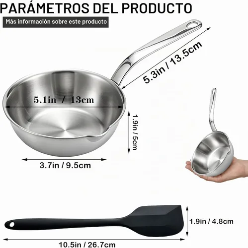 Vista 2 de Mini sartén para huevos, sartén para tortilla de acero inoxidable 304, sartén para salsa de 5.1 pulgadas, mini sartén para calentar mantequilla Negro