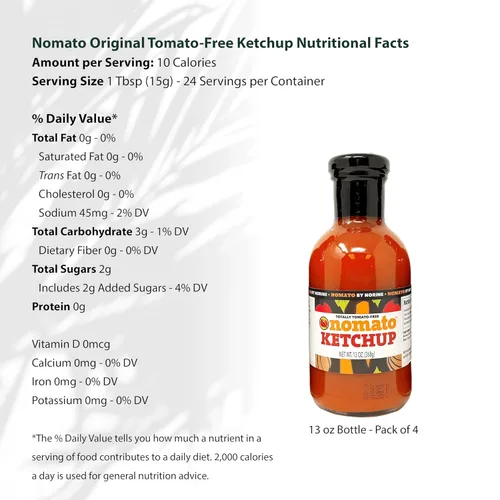 Vista 5 de Nomato - Paquete de 4 de Salsa de Ketchup Original Sin Tomate (13 oz) - Sin Tomate, Sin Gluten, Sin Nueces y Sin Lácteos (Ketchup, Paquete de 4)