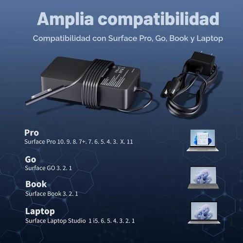 Vista 2 de Cargador Surface Pro de 65 W, compatible con Microsoft Surface Pro 11 10 9 8 7+ 7 6 5 4 3 X, Windows Surface Laptop 7 6 5 4 3 2 1, Go 4 3 2 1, Book