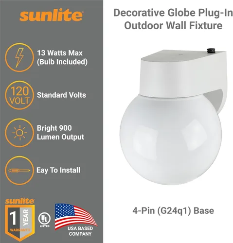 Vista 3 de Sunlite Lámpara decorativa de pared para exteriores, 13 vatios máximos, 900 lúmenes, 120 voltios, base G24q1 de 4 pines, 2700 K blanco suave