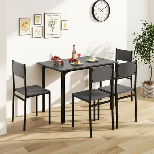 Vista 8 de Giantex Juego de mesa de comedor para 4, juego de mesa de cocina de 5 piezas con mesa de comedor, sillas de comedor, marco de metal, juego