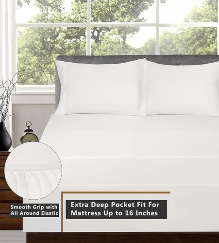 Vista 4 de Ruvanti Sábanas de 100 % algodón, suaves y transpirables, sábanas de tamaño King de bolsillo profundo, sábanas de percal crujientes, sábanas