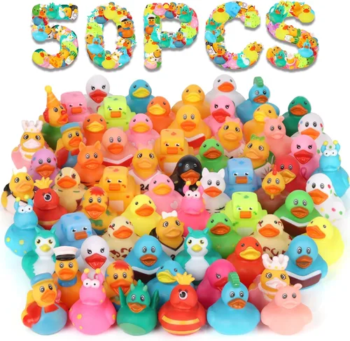 50 paquete de patos de goma para niños, juguetes de baño y patos para jeep para patear, patos de goma a granel para niños, accesorios para fiestas