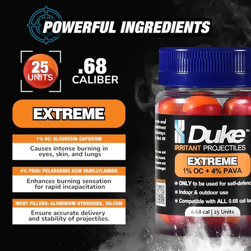 Vista 4 de Duke Extreme Non-Lethal 68 Caliber Projectiles OC Spray Balls, Pepper Spray Self Defense Balls, Pepper Spray Balls, 68 Caliber Self Defense Balls