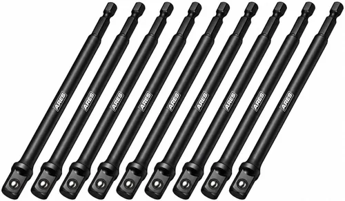 ARES 70388-Juego de adaptadores de enchufe de grado de impacto de 6 pulgadas, 10 piezas, 3/8 pulgadas, extensiones convierten el taladro eléctrico