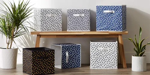 Vista 6 de DII Contenedor de almacenamiento de poliéster no tejido, lunares, azul francés y blanco, juego pequeño de 2