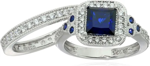 Vista 2 de Tienda Essentials Anillo antiguo de plata de ley chapada en platino o oro con circonita cúbica de elementos infinitos de corte Asscher