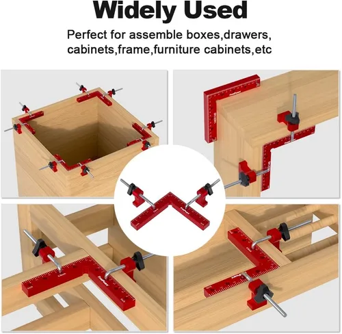 Vista 5 de Fivepears Juego de 2 abrazaderas cuadradas de posicionamiento de 90 grados para carpintería, abrazadera de esquina de ángulo recto de precisión